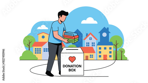 Man donating reusable clothing to charity rather than discarding it. Perfect for conscious consumer themes, sustainability messaging, and eco responsibility visuals