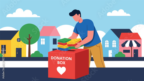 Man donating reusable clothing to charity rather than discarding it. Perfect for conscious consumer themes, sustainability messaging, and eco responsibility visuals