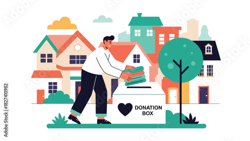 Man donating reusable clothing to charity rather than discarding it. Perfect for conscious consumer themes, sustainability messaging, and eco responsibility visuals