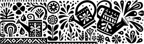 Black and White Garden Art with Watering Cans.