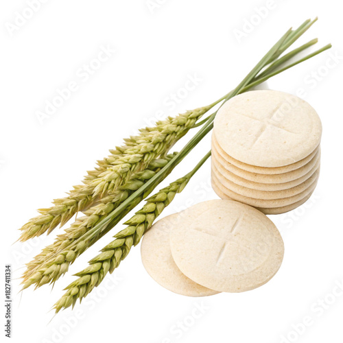 Eucharist wafers and wheat stalks embody faith, tradition, and spiritual significance for religious ceremonies and symbolic representations of communion