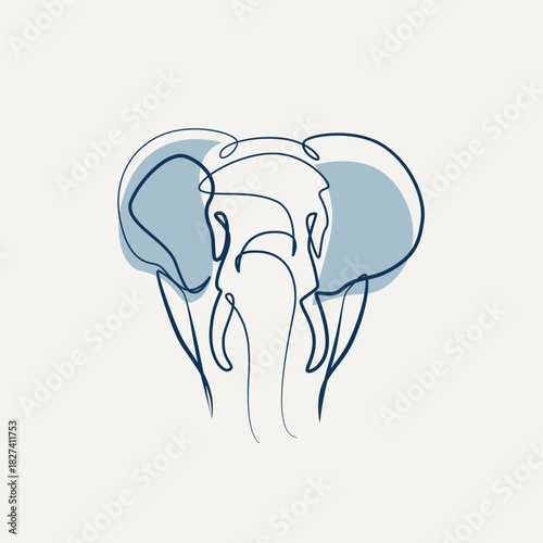 Elephant one line drawing. Elephant single line illustration. Elephant minimalist line art
