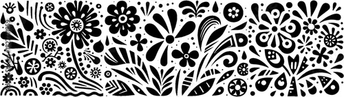 Floral Otomi Pattern: A Black and White Vector Design.