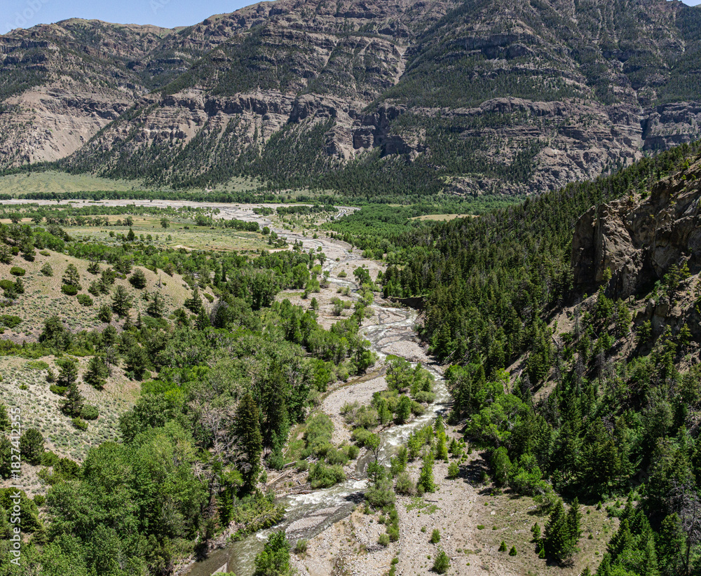 Fototapeta premium Mountain Creek EMpties in SHoshone River Wyoming