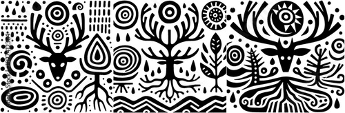 Mystical Forest: A Black and White Symbolic Illustration of Natures Harmony.