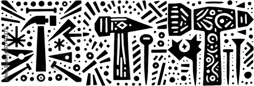 Abstract Black and White Tools Pattern Illustration.