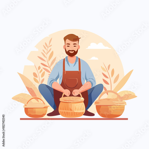 Potter at Work Shaping Clay on Wheel.