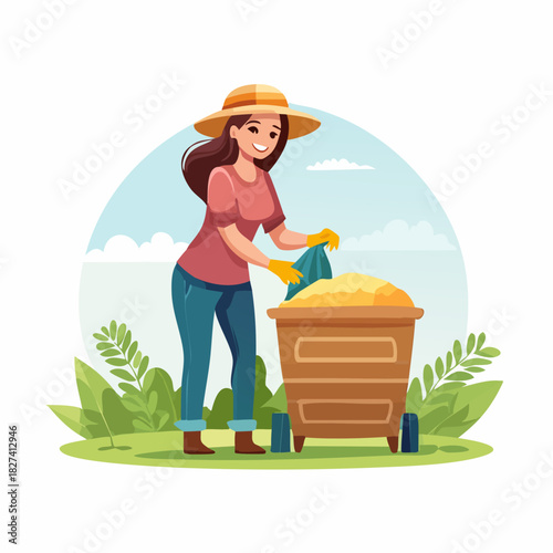 woman disposing bag into outdoor trash bin.