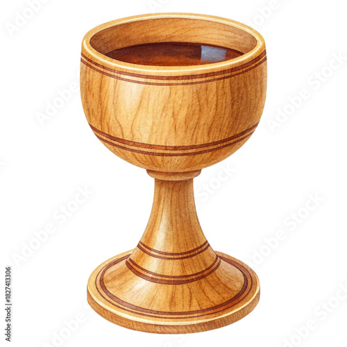 Vintage wooden goblet with liquid, evoking history and tradition for historical reenactments, religious studies, and fantasy games, perfect for adding authenticity