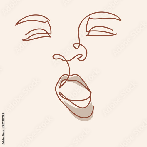 Sleepy Baby Face one line drawing. Sleepy Baby Face single line illustration. Baby Face Yawning minimalist line art