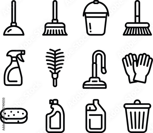 Cleaning supplies icons set black and white vector