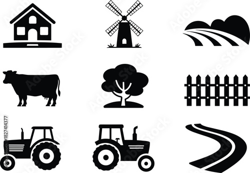 Farm Icons Silhouette Collection agriculture house