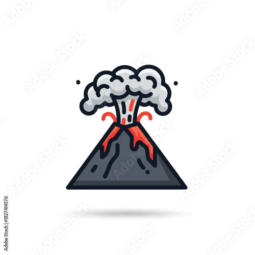 Cartoon volcanic eruption erupting from a mountain with smoke and lava.