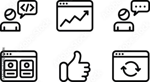 Collection of six black and white web interface icons