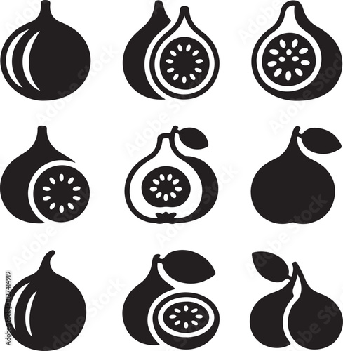 Black and white fig fruit set vector icon design illustration