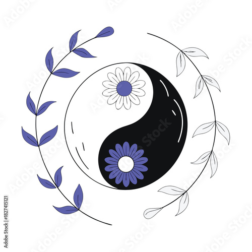 Chamomile and calendula flowers in a yin yang symbol