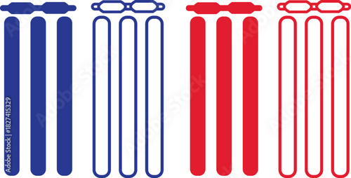 Cricket bat ball stump bails icon set, Sports Equipment playing sign, wicket icon Flat design on isolated background,
