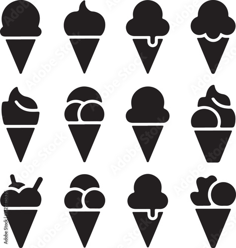Black and white ice cream cone collection vector illustration graphic