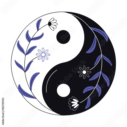 Chamomile and calendula flowers in a yin yang symbol