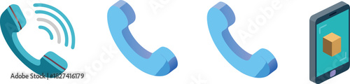 Isometric Phone Call, Handset, and Mobile Tracking Icon Set