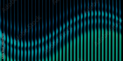 Abstract vertical light bars create a dark blue and green digital wave pattern background