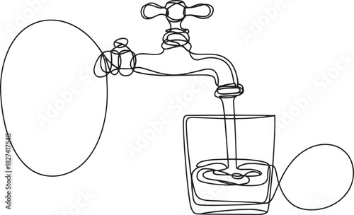 water flowing from a tap into a glass.