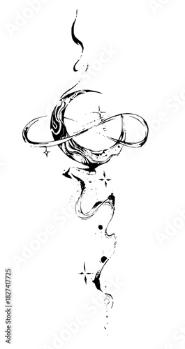 Elegant celestial design with a crescent moon and stars evokes magic and mystery, perfect for astrology, spirituality, or artistic projects