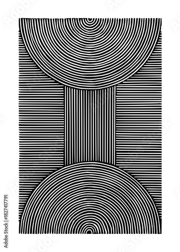 Modern geometric art with black and white lines creates a bold, visually striking effect, perfect for contemporary design projects and adding artistic flair