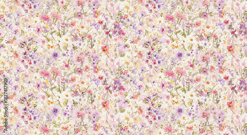 Romantic floral pattern with delicate watercolor blooms for springtime designs, perfect for textiles, wallpaper, and elegant backgrounds