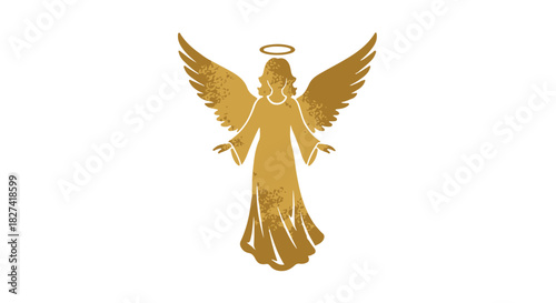 Luxury golden angel figure logo icon for religious, spiritual, or Christmas design. isolated PNG with Transparent Background