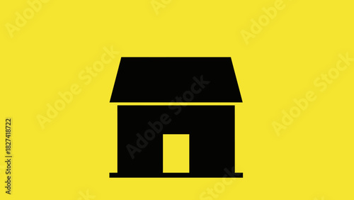 A Simple Black Silhouette of a House Against a Bright Yellow Background, Suggesting Home and Shelter