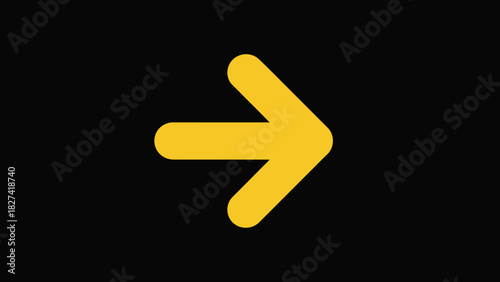 A simple yellow arrow pointing right on a black background, ideal for navigation, indicating direction, or signaling progression