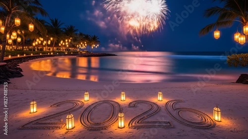 Sparkling New Year's Eve Celebration on a Tropical Beach Getaway in Paradise