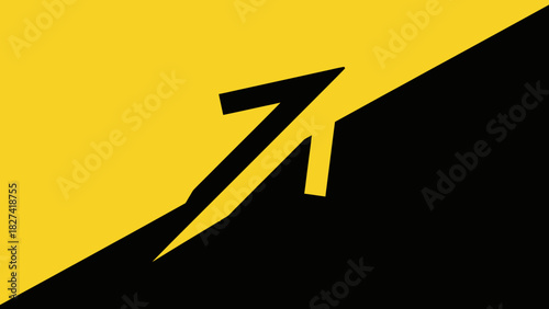 A bold graphic of a diagonally divided yellow and black flag with a dynamic upward arrow symbolizing progress, growth, and forward momentum