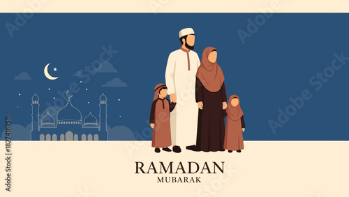 Ramadan Mubarak A Family Celebrates Together Under the Crescent Moon