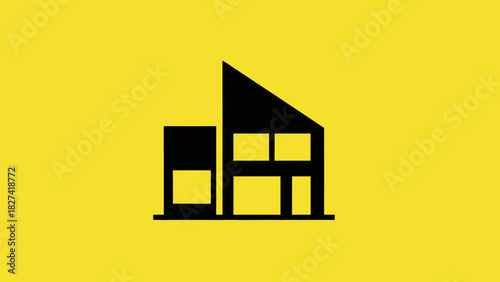 Minimalist graphic icon of a modern building, ideal for architecture, real estate, and urban design themes, representing contemporary structure concepts