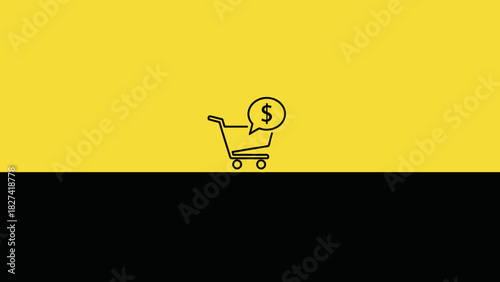 Shopping cart icon with a dollar sign speech bubble, representing online commerce and finance