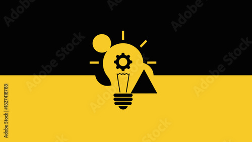 Innovative Idea Concept Gear, Bulb, and Geometric Shapes Representing Creativity and Technology