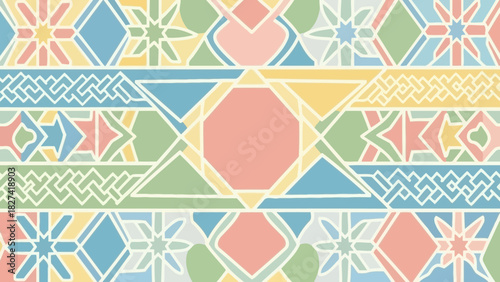 Colorful Geometric Pattern Design, Abstract Art, Digital Illustration, Vibrant Colors, Contemporary Style