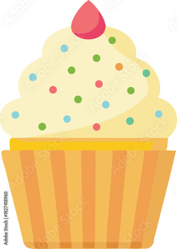 Delicious vanilla cupcake with sprinkles and cherry topping