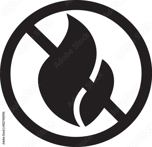 No Fire Zone: A minimalist black and white symbol conveys a clear message, depicting a flame with a diagonal line through it, signifying no fire or no ignition permitted.