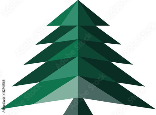 Geometric green pine tree icon with faceted design