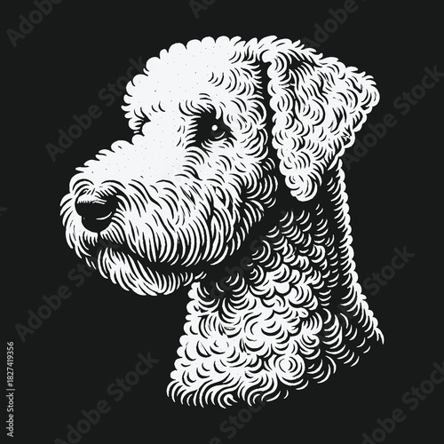 Vintage woodcut style illustration of a terrier dog head profile.
