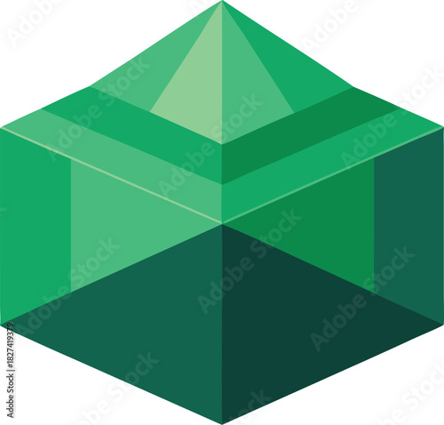 Abstract geometric green crystal or gem shape with facets