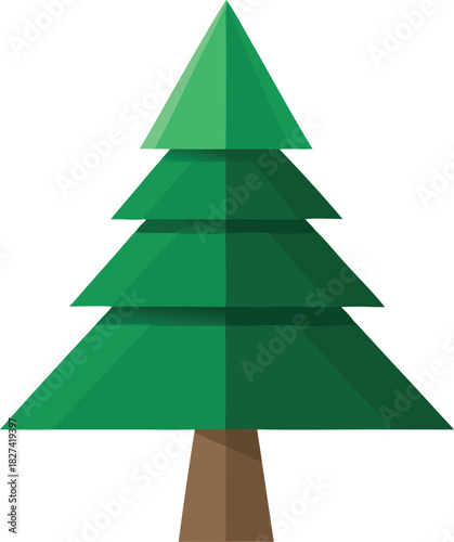 Stylized green christmas tree with brown trunk flat design