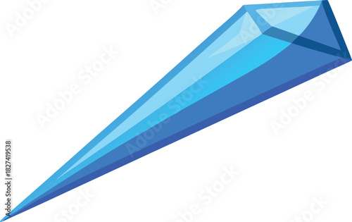 Sharp blue crystal gemstone with faceted surfaces on white background