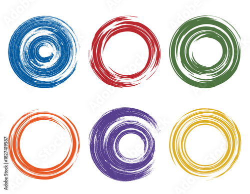 手書きかすれ筆タッチの和風サークルフレームセット/伝統色