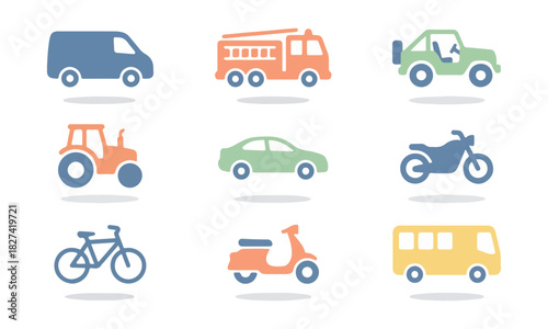 Transportation icons collection diverse vehicles on black background
