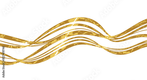 Elegant abstract gold foil brush stroke wave border for luxury wedding design isolated PNG with Transparent Background