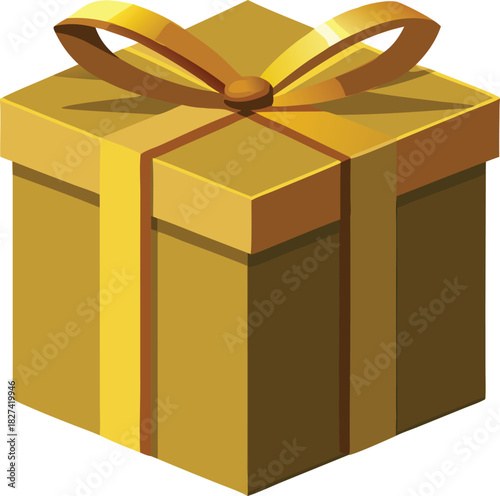 Golden gift box with ribbon and bow